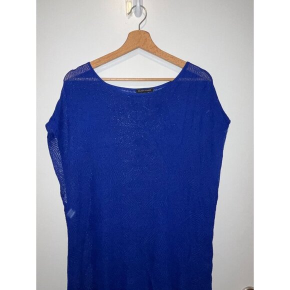 Eileen Fisher Adriatic Blue Rayon Nylon Crinkle Diamond Tunic Sweater Women's L - Picture 4 of 11